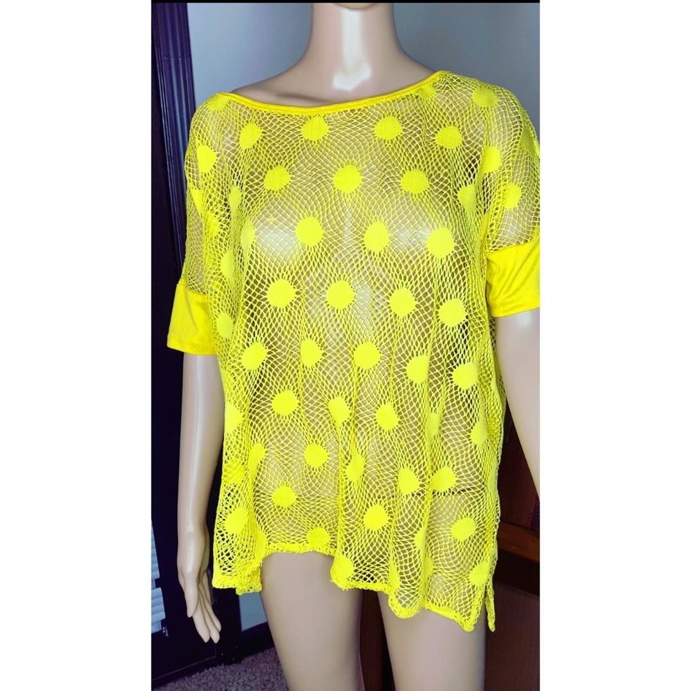 Yellow Mesh Polka Dot Women's Top